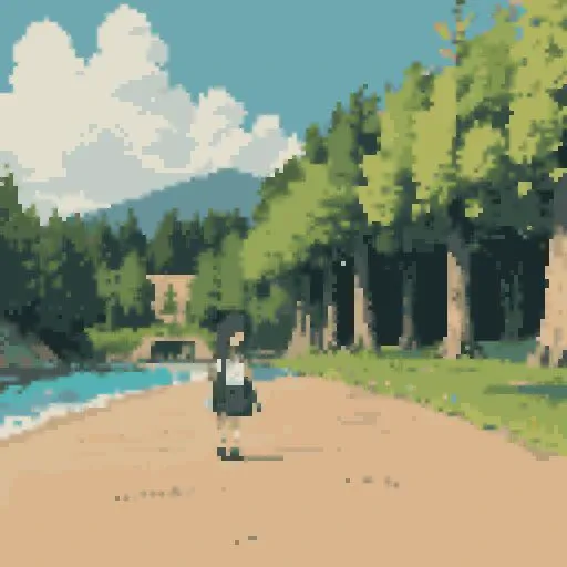 girl standing under a tree in an island, (masterpiece, top quality, best quality), pixel,pixel art,
<lora:pixel_f2:0.5>