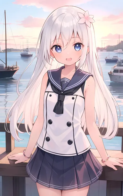 (masterpiece, best quality, ultra-detailed),
1girl, solo,
cute face, kawaii, cute, very big eyes, Aesthetic Anime Eyes, small face,
ro-500, tan, smile, harbor,
(cowboy shot:1.2), <lyco:ro-500-1280arb:1.0>