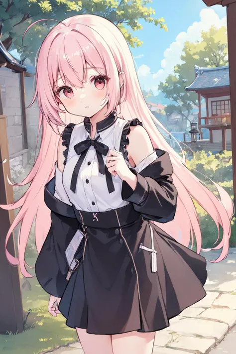 (masterpiece:1.2),best quality,extremely detailed,
BREAK
cute girl,solo,shiny skin,small breasts,long hair,
perfect detailed eyes,perfect anatomy,
cute eyes,(left pink eye:1.3),(right yellow eye:1.3),(pink hair:1.4),
BREAK
white shirt,black skirt,
BREAK
sakura tree,temple,
BREAK
looking at viewer,character focus,
BREAK