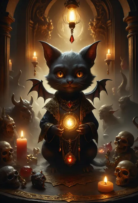 cute, cuddly, adorable, (occult:1.3), witchcraft, demon summoning, demonic possession, devil worship, voodoo,, Golden hour, ais-sinisterz antine, baroque, jewels, asian, realistic, closeup, D&D, fantasy, intricate, elegant, highly detailed, digital painting, artstation, octane render, 8k, concept art, matte, sharp focus, illustration, art by Artgerm and Greg Rut <lora:detailed_notrigger:0.8> <lora:Sinister_Style_SDXL:0.8>