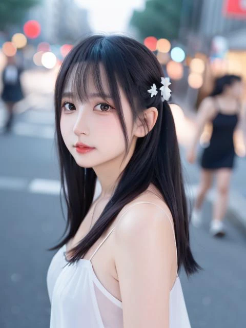 8K, ultra detailed,realistic, increase resolution, focus on face, solo,1 girl, looking at viewers, profile, black hair, (white slip dress), blush, bright eyes, street, light on face, cinematic lighting, Depth of field,
<lora:Lora_v20:0.2> ,<lora:mafuyuLoraOfFace_origin:0.6>,mafuyu