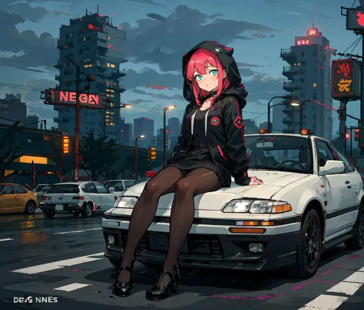 masterpiece,best quality,CR-X,vehicle focus,
solo,1girl,hooded jacket,pantyhose,sitting on car,
cityscape,(neon sign,neon lights:1.3),
<lyco:CR-X_V10-000004:0.8>