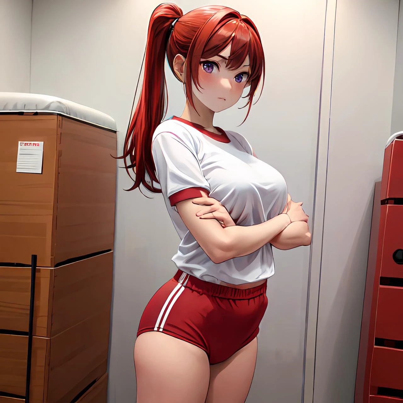 (masterpiece:1.2), (best quality:1.2), (extremely detailed:1.2)(ultra detailed), (1girl:1.4), <lora:trueBuruma_v26red:0.2> red buruma, red gym uniform, <lora:gym_storeroom_v0.1:0.8> gym storeroom,
<lora:add_detail:0.8>
<lora:3DMM_V12:0.8> girl, japanese