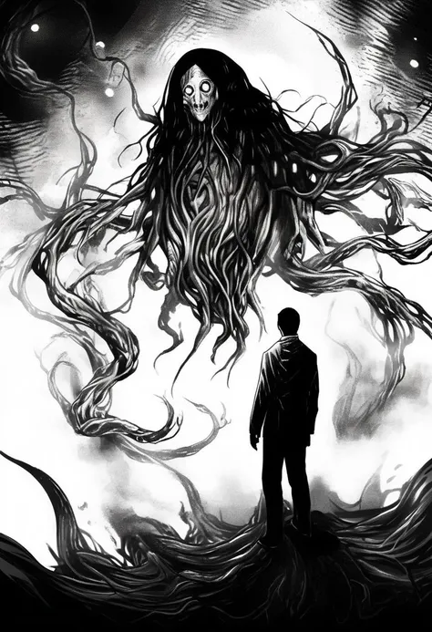 space horror, junji ito style,horror,manga, simple background, lovecraft, gruesome, creepy, scary <lora:itoStyleLycoris:0.75>