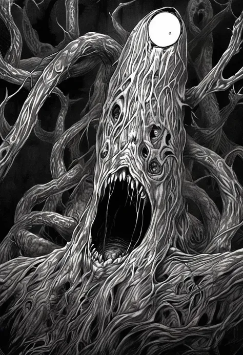 space horror, junji ito style,horror,manga, simple background, lovecraft, gruesome, creepy, scary <lora:itoStyleLycoris:0.75>