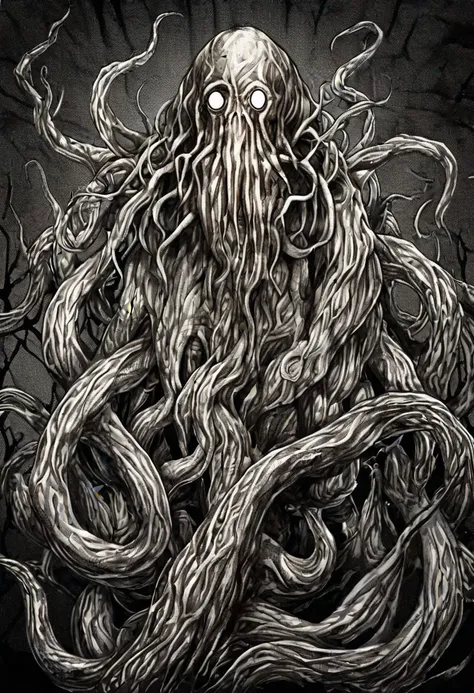 portrait of a Cthulhu, junji ito style,horror,manga, simple background, lovecraft, <lora:itoStyleLycoris:0.75>