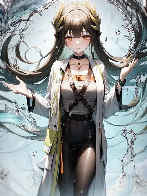 masterpiece, best quality, <lora:mue2-4:1>, muelsyse, labcoat, water drop, effects,