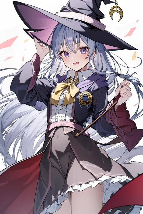 (masterpiece:1.2),best quality,PIXIV,Energetic girl,Elaina,
1girl,solo,witch hat,white hair,witch,