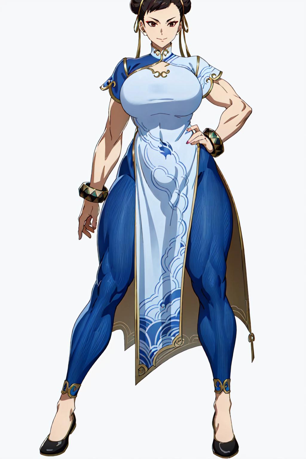 A woman in a blue dress and a white top is posing - SeaArt AI