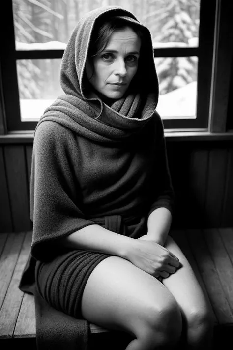 moral-panic-button-positive barnum-sepia indoors, (1 woman:1.4), (beauty Nadja:1.2), full body shot, sitting in steamy hot sauna, closeup, really having fun