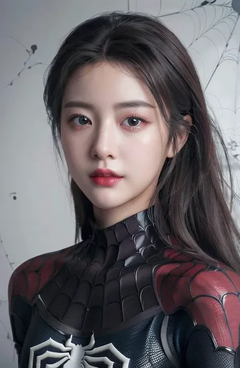 (ultra realistic) , (illustration), (increase resolution), (8K), (extremely detailed), (best illustration), (beautiful detailed eyes), (best quality), (ultra-detailed), (masterpiece), (wallpaper),focus on face, solo,1 girl, looking at viewers, black hair, delicate details, pureerosfaceace_v1,(spider Man suit), serious, lab,
<lora:CharacterArtStyle_v54:0.2> <lora:koreanDollLikeness_v20:0.2> <lora:Lora_v20:0.2> <lora:goYounJungGoYoonJung_v20:0.4>