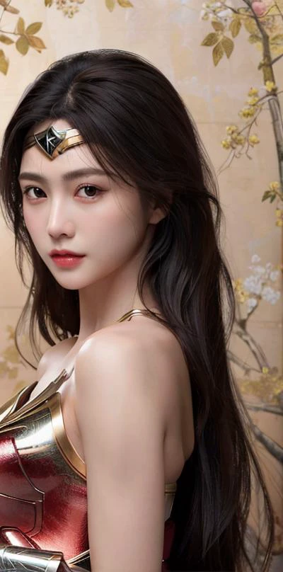 (ultra realistic) , (illustration), (increase resolution), (8K), (extremely detailed), (best illustration), (beautiful detailed eyes), (best quality), (ultra-detailed), (masterpiece), (wallpaper),focus on face, solo,1 girl, cute, looking at viewers, black hair, delicate details, sexy figure, perfect body proportion, pureerosfaceace_v1,wonder woman suit, serious, ((full body)),
<lora:CharacterArtStyle_v54:0.2> <lora:koreanDollLikeness_v20:0.2> <lora:Lora_v20:0.2> <lora:goYounJungGoYoonJung_v20:0.4>