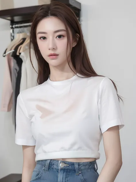 goyoonjung in white crop top, hyper realistic lifelike texture dramatic lighting unrealengine trending on artstation,award winning photo,nikon RAW photo,8 k,Fujifilm XT3,masterpiece, best quality, realistic, photorealistic,ultra detailed,extremely detailed face, solo,1girl, standing, fashionable and trendy atmosphere, walk-in closet, designer clothing and accessories, high-end makeup products, and a stylish expression on her face,
<lora:goyoonjung-v1-1.5:0.77>