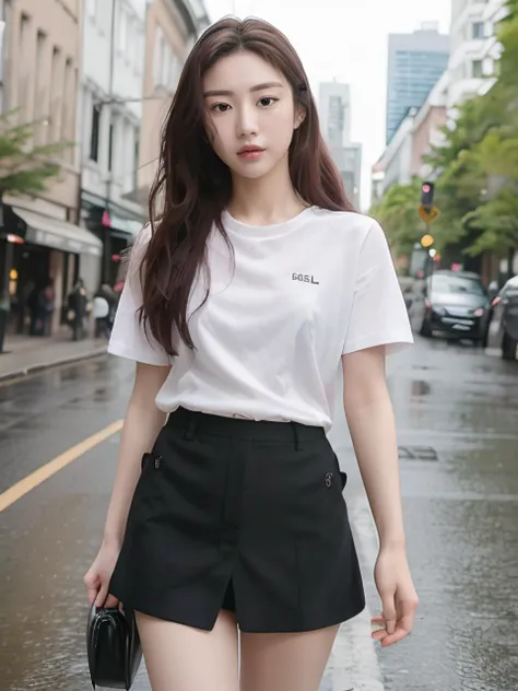 goyoonjung, nikon RAW photo,8 k,Fujifilm XT3,masterpiece, best quality, realistic, photorealistic,ultra detailed,extremely detailed face, solo,1girl, white_shirt,black_tight_skirts,no_makeup,black_stockings,long curly hair,bang,walking, urban city, rain,
<lora:goyoonjung-v1-1.5:0.77>