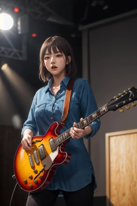 8k,highres,absurdres,masterpiece,best quality,original,extremely detailed CG,extremely detailed wallpaper,perfect lighting,
1girl,solo,blurry_background,standing on the stage,
<lora:guitar_v_es335:0.7>,playing_electric_guitar,electric_guitar,f-hole,