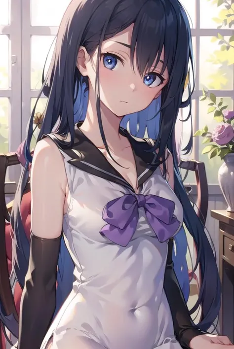 nekokuroha, <lyco:nekokuroha-lyco-nochekaiser:1>,
neko kuroha, black hair, blue eyes, long hair, hair between eyes,
BREAK bow, collarbone, sailor collar, sleeveless,
BREAK looking at viewer, full body,
BREAK indoors, classroom,
BREAK <lyco:GoodHands-beta2:1>, (masterpiece:1.2), best quality, high resolution, unity 8k wallpaper, (illustration:0.8), (beautiful detailed eyes:1.6), extremely detailed face, perfect lighting, extremely detailed CG, (perfect hands, perfect anatomy),