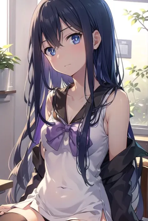 nekokuroha, <lyco:nekokuroha-lyco-nochekaiser:1>,
neko kuroha, black hair, blue eyes, long hair, hair between eyes,
BREAK bow, collarbone, sailor collar, sleeveless, thighhighs, black thighhighs, zettai ryouiki,
BREAK looking at viewer, full body,
BREAK indoors, classroom,
BREAK <lyco:GoodHands-beta2:1>, (masterpiece:1.2), best quality, high resolution, unity 8k wallpaper, (illustration:0.8), (beautiful detailed eyes:1.6), extremely detailed face, perfect lighting, extremely detailed CG, (perfect hands, perfect anatomy),