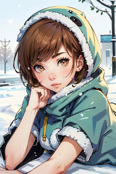 ((masterpiece, best quality))
<lora:Persona3Chie:0.8>
Persona3Chie, 1girl, solo, short hair, brown hair, brown eyes, in a winter wonderland, bundled up, lying on the stomach, propped up on elbows