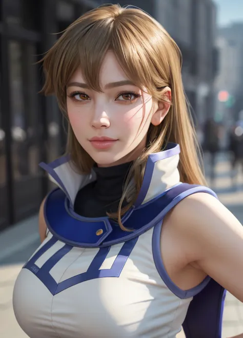 <lora:tenjouin_asuka_v1:0.8> ta1, white jacket, sleeveless, blue skirt, fingerless gloves, large breasts, (masterpiece, best quality:1.4), (modern days), 1girl, solo, pov, sfw, stunning girlfriend, (standing:1.1), heart shaped face, elegant face, beautiful face, highly detailed face, highly detailed skin, skin pores, subsurface scattering, realistic pupils, medium breast, loving smile, looking at viewer, full face blush, full lips, detailed background, depth of field, atmospheric perspective, volumetric lighting, sharp focus, absurdres, realistic proportions, good anatomy, (realistic, hyperrealistic:1.4), 16k hdr, bangs between eyes