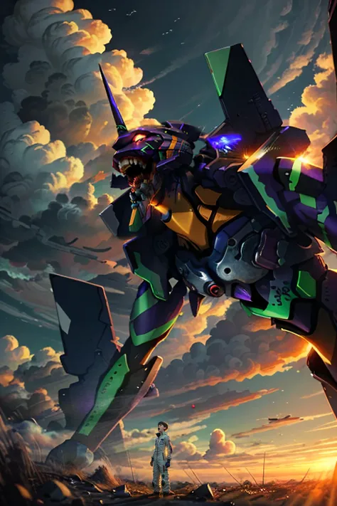 Best quality, 8k render, neon genesis evangelion anime movie, (super accurate depiction of eva01), (eva01 berserk screaming),(blood dripping from mouth),((eva 01), evagod:1.1), evagenlion, Concept Design, sci-fic character design, SCIENCE FICTION, giant robot, advanced metal and Ceramic Mecha, Accurate EVA 01 head details, high-tech, huge android, (accurate eva01 very sharp teeth 8k details), (outdoors, sky, clouds), global illumination, rim light, dark light, octane rendering, ray tracing, 4k, Best quality, masterpiece, high res, highly detailed, scientific anatomy, carbon fiber, titanium alloy, hyperrealistic, anatomical, beautiful Tokyo-3 background, CG, unity, wallpaper, Futurism, epic sense, doomsday, sci-fi fighter, giant machinery, correct perspective