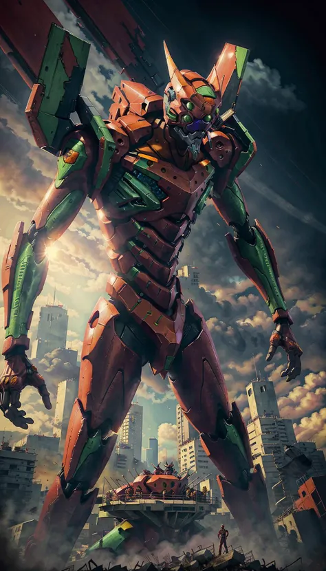 (eva 06:1.2), evagod, evangelion mecha, science fiction, looking at viewer, (official art, Best quality, masterpiece:1.2), illustration, high res, beautiful abstract background, Futurism, cyberpunk, intense angle, <lora:EVAIII:0.6>
