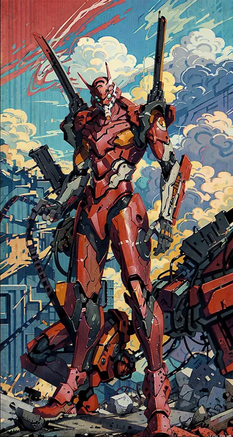 eva 02, evagod, evangelion mecha, science fiction, looking at viewer, (official art, Best quality, masterpiece:1.2), illustration, high res, <lora:EVAIII:0.6>