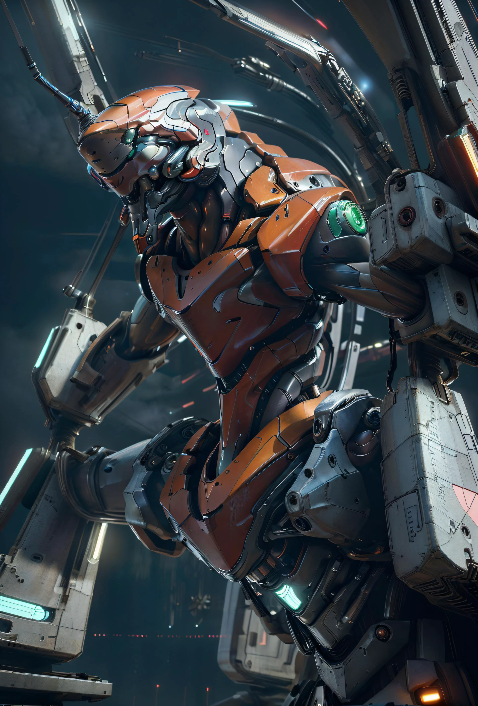 (best quality, photorealistic, masterpiece:1.3), (ultra detailed:1.5), 32K,
<lora:NeoFuturisticTech-20:0.5>, neotech, sleek, city, glowing announces, mechanical trees, futuristic cyber city, cyberpunk, futuristic cars, air vehicles, futuristic ships, technology,
<lora:Mecha:0.4>, mecha, giant cyber robot, solo
<lora:EVAIII:0.6>, eva 02, evagod, evangelion mecha, science fiction, looking at viewer, illustration, high res, beautiful abstract background, Futurism, cyberpunk, intense angle, close-up, solo