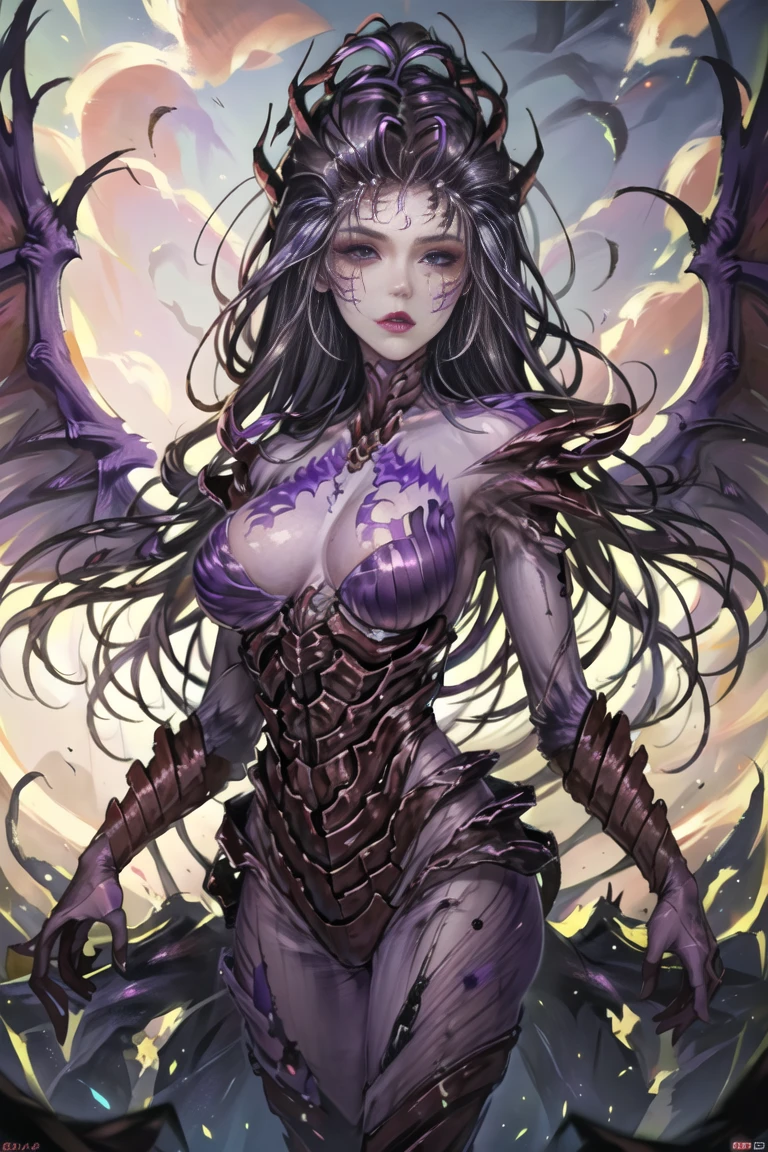 <lora:starcraft2QueenOf_10:1.2>, queen of blades, wings, antenna, caonsows:1.4, (purple skin+purple face:1.2), masterpiece, ultra realistic 8k CG, perfect artwork, cinematic light, ((masterpiece, best quality)),
