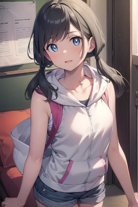 hinaamano, <lora:hinaamanotest:1>,
hina amano, black hair, blue eyes, long hair, low twintails, twintails, (small breast:1.2),
BREAK boots, hood, hood down, hooded vest, hoodie, rubber boots, short shorts, shorts, sleeveless, vest, white footwear, white vest,
BREAK looking at viewer,
BREAK indoors, classroom,
BREAK <lora:GoodHands-vanilla:1>, (masterpiece:1.2), best quality, high resolution, unity 8k wallpaper, (illustration:0.8), (beautiful detailed eyes:1.6), extremely detailed face, perfect lighting, extremely detailed CG, (perfect hands, perfect anatomy),