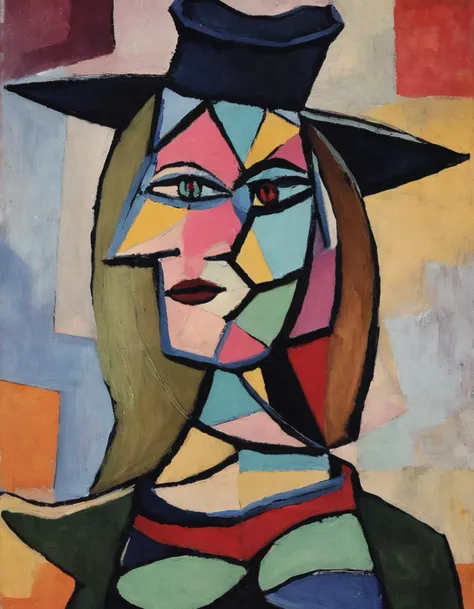 <lora:p5c0:0.75>p5c0 woman hat abstract