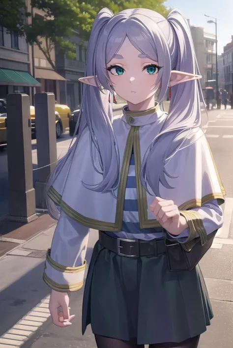 frieren, <lora:frierenv2-lora-nochekaiser:1>,
frieren, long hair, twintails, (green eyes:1.5), grey hair, pointy ears, elf,
BREAK shirt, long sleeves, jewelry, pantyhose, earrings, striped, black pantyhose, capelet, striped shirt,
BREAK outdoors, sky, nature,
BREAK looking at viewer, (cowboy shot:1.5),
BREAK <lyco:GoodHands-beta2:1>, (masterpiece:1.2), best quality, high resolution, unity 8k wallpaper, (illustration:0.8), (beautiful detailed eyes:1.6), extremely detailed face, perfect lighting, extremely detailed CG, (perfect hands, perfect anatomy),