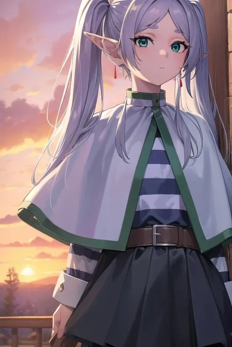 frieren, <lora:frierenv2-lora-nochekaiser:1>,
frieren, long hair, twintails, (green eyes:1.5), grey hair, pointy ears, elf,
BREAK shirt, long sleeves, jewelry, pantyhose, earrings, striped, black pantyhose, capelet, striped shirt,
BREAK outdoors, sky, nature,
BREAK looking at viewer, (cowboy shot:1.5),
BREAK <lyco:GoodHands-beta2:1>, (masterpiece:1.2), best quality, high resolution, unity 8k wallpaper, (illustration:0.8), (beautiful detailed eyes:1.6), extremely detailed face, perfect lighting, extremely detailed CG, (perfect hands, perfect anatomy),