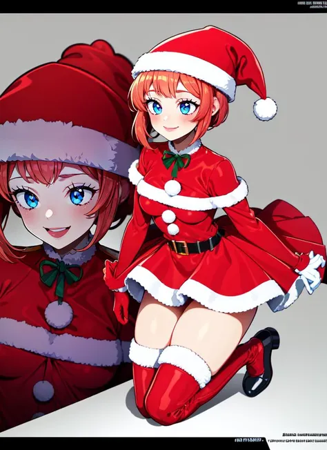 ((best quality)), ((highly detailed)), masterpiece, , (1girl), <lora:ZoomLayer:1>, IncrsZmLayer, zoom layer, dynamic pose, full body, ((<lora:SANTADRESS:.7>, sntdrs, red santa dress, midriff, skirt, fur trim, belt, santa hat, gloves, knee boots, black footwear, <lora:EraseGroinSkirt:1>)), <lora:Sayori_V1:.75>, Sayori, coral pink hair, blue eyes, short hair, hair bow, red bow, bow, smile, slippers, (outside, at a wild west town, sunset), <lora:neocoill-Styke:1>