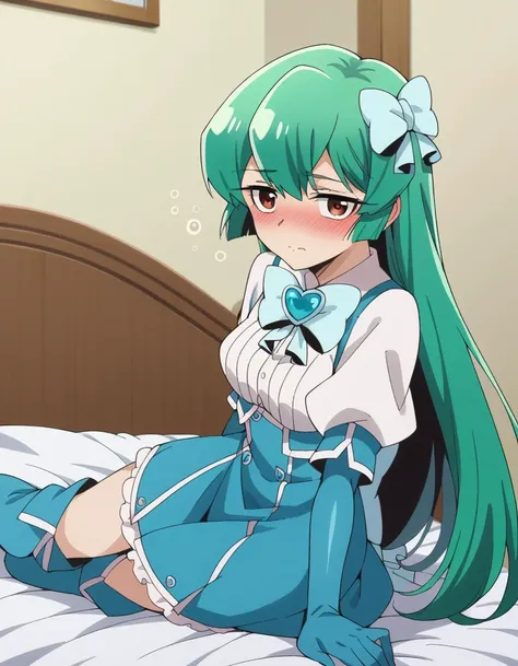 score_9, score_8_up, score_7_up, source_anime,
sayominakami, <lora:sayo-minakami-ponyxl-lora-nochekaiser:1>
sayo minakami, long hair, brown eyes, bow, hair bow, green hair,
skirt, gloves, boots, elbow gloves, magical girl, blue gloves,
indoors, bed, bed room, on side, blush, drunk,
looking at viewer, dutch angle, cowboy shot