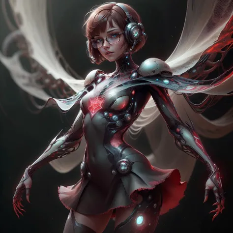 <lora:WebbedTech-20:0.8>, webbedtech , scifi, organic webs, (simple background:1.3),
1girl, dress, cowboy shot, glasses, red eyes, brown hair, suit, miniskirt, bob cut,
<lora:DemonicTech-20:0.75> demonictech