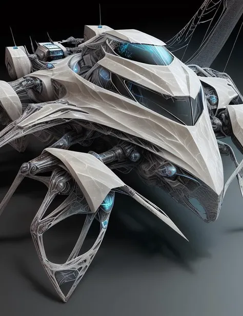 webbedtech female Cruiser, Bull Bar, Glass, Weathered, , fuzzy organic webs, scifi, detailed <lora:WebbedTech:0.8>