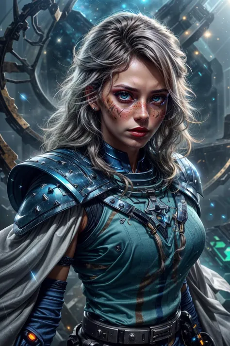 colorful chaos, vivid colors, striking visual design, <lora:add_detail:0.75>, <lora:sharpen-soften:-0.2>, <lora:stylesqueeze_v2:0.25>, <lora:realistic:0.25>,
realistic, beautiful and aesthetic, , striking visual design, high resolution, , UHD, vivid colors, dynamic perspective, dramatic lighting,
1 girl, adult (elven:0.7) woman, freckles, purple eyes, white shag hair,
Style-GravityMagic, solo, upper body, looking at viewer, detailed background, detailed face, (<lora:WebbedTech:0.6>, webbedtech theme:1.1), glowing eyes, determined, witcher, adventurer, wearing padded witcher clothes, elaborate, visible scars, billowing cloak belts, trinkets, witcher gear, manticore witcher amulet, dynamic pose, witcher senses, swamp in background, mist, intense action, bokeh, dark atmosphere,