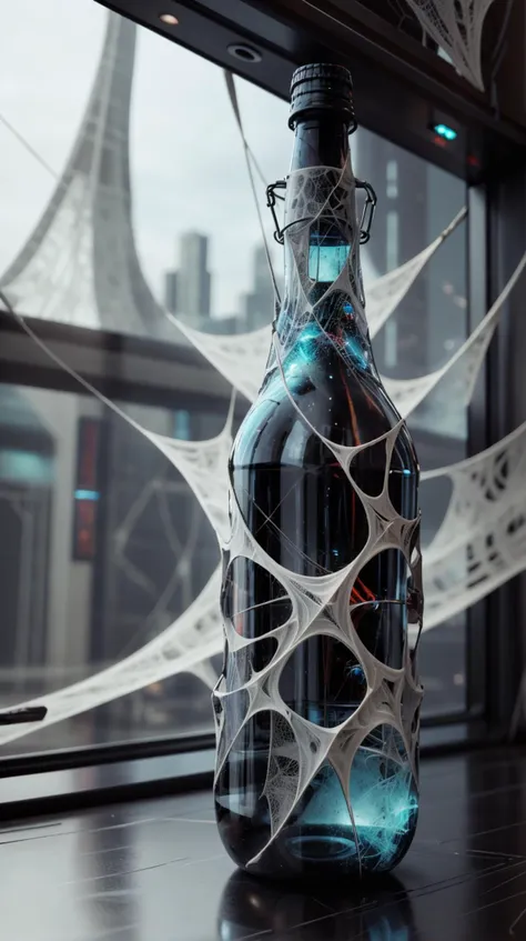 webbedtech, bottle fuzzy organic webs, scifi <lora:WebbedTech-20:1>