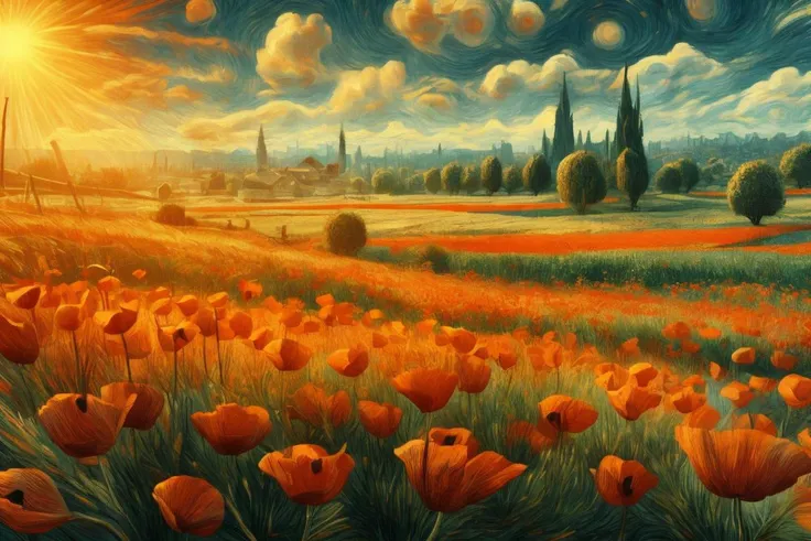 <lora:van_gogh_style_lora-10:1>, field of poppies