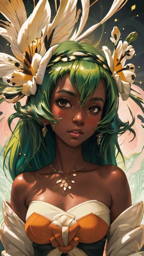 (best quality, masterpiece, colorful, dynamic angle, highest detailed)(amaliayoung),<lora:Amalia:1>,upper body photo,fashion photography of cute green long hair girl (amaliayoung),dark skin,bare shoulders,in dynamic pose,bokeh,(intricate details, hyperdetailed:1.15),detailed,sunlight passing through hair,monocromatic splash art background(high contrast, official art, extreme detailed, highest detailed),<lora:add_detail:0.5>,