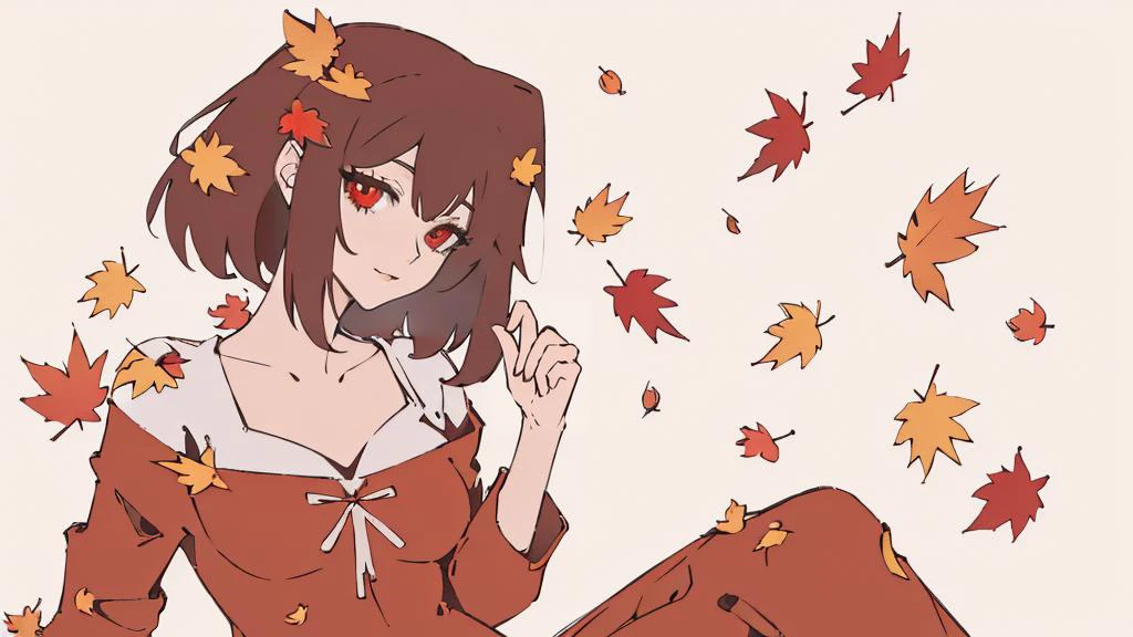 masterpiece, high quality, highres,autumn leaves, simple background, flat colors, <lora:flat colors:1>
