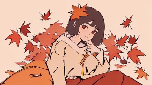 masterpiece, high quality, highres,autumn leaves,  simple background, flat colors, <lora:flat colors:1>