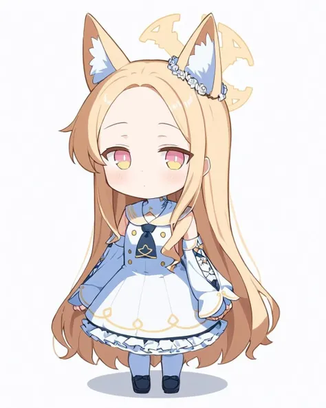 seia \(blue archive\),1girl, solo, white_dress, sleeveless_dress, white_sailor_collar, white_background, halo, forehead, chibi, animal_ear_fluff, long_sleeves, sleeves_past_fingers, closed_mouth, detached_sleeves, simple_background, one_eye_closed, full_body, black_footwear, white_sleeves, hair_flower, looking_at_viewer, sailor_dress, short_necktie, shoes
<lora:seia_(blue_archive)_image1153_2023-12-03-000014:1>halo. gorgeous,key visual, vibrant, studio anime,award-winning, professional, highly detailed,high budget, cinemascope
