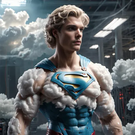 (Masterpiece, high quality, best quality, official art, beauty and aesthetics:1.2),,,(superman),,highly realistic,graceful poses,transparency,Sci-fi light effects,(Illuminated circuit board),,, hair cloud <lora:cloudAI:1> cloudAI