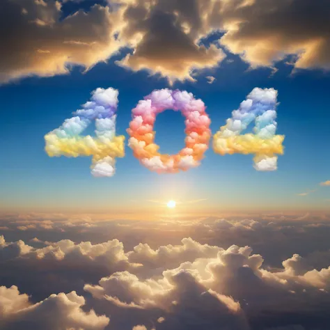 ("404" text:1.4) made of clouds, sunset, multicolored hues, wide shot, centered, <lora:cloudAI-000033:0.8>, CloudAI
