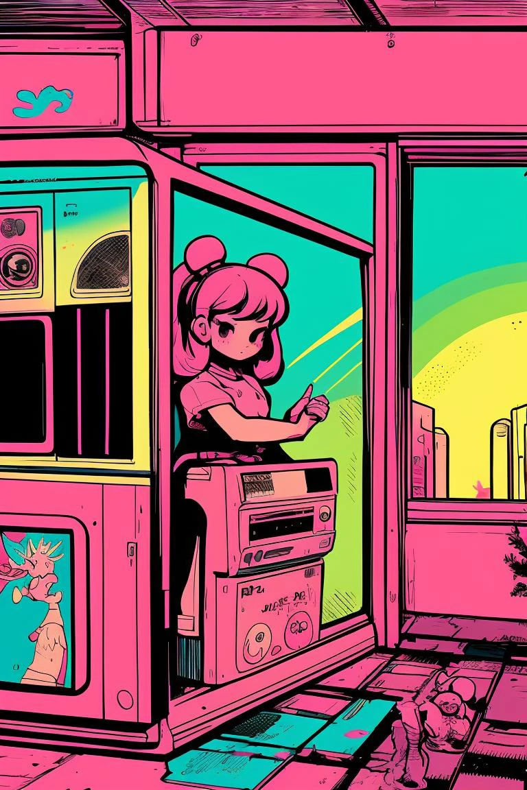 (masterpiece, best quality), 1girl, <lora:1675289294153141601:1> lofi artstyle, retro aesthetic, pop art