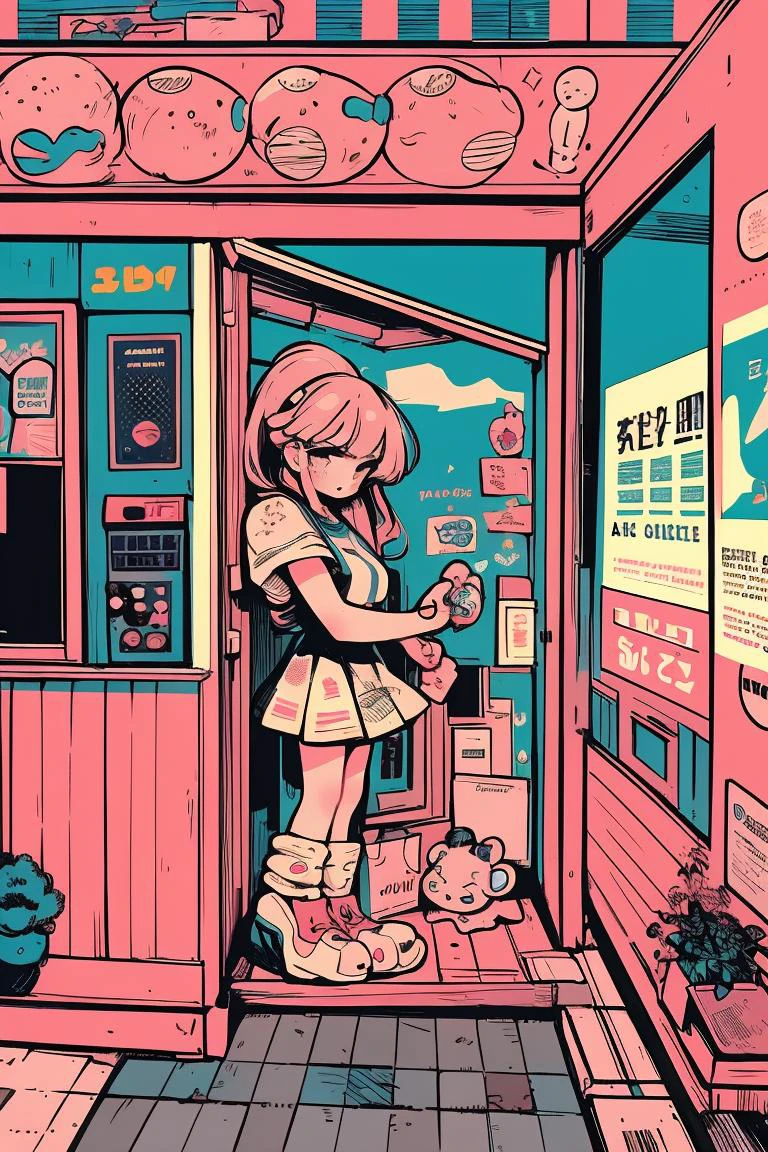 (masterpiece, best quality), 1girl, <lora:1675289294153141601:1> lofi artstyle, retro aesthetic, pop art