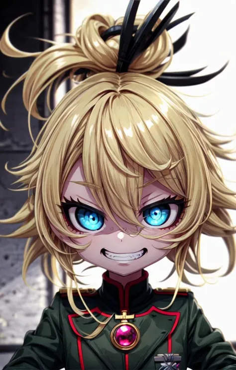 1 girl, cute, (looking at viewer:1.0), adorabel girl, cute face, details sky, handsome, juvenile, ((masterpiece:1.4, best quality)), multiple details, eyeshadow, (full shot:1.5), gradiant eyes,
lora:add_detail:0.8>, <lora:more_details:0.6>,<lora:stylized3DModelLora_v20:0.2>,
<lora:眼睛双_2:0.4>, <lora:Tanya Degurechaff:0.7>, evil,
blonde hair, ahoge, short hair,military uniform, TanyaTheEvil, blue eyes, open mouth, crazy eyes, evil grin,