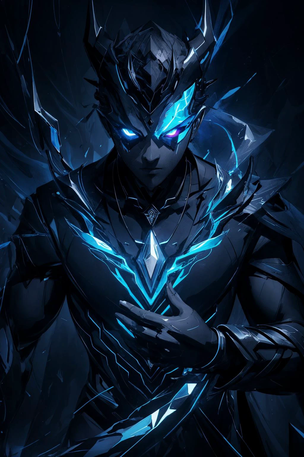 maximum details, cinematic, abstract art, dark theme, deep shadow, <lora:add_detail:0.5>, <lora:epi_noiseoffset2:0.5>,
(1man, old male:1.2), grey-blue eyes, graying hair, razor cut,
(style-swirlmagic:0.8), portrait, solo, upper body, looking away, detailed background, detailed face, (<lora:DecorationBundlev2:0.4>, GemstoneAI, gemstone theme:1.1), glowing eyes, shadow-specter, master of disguise, , corruptor, ebon shroud, horns, dark black clothes, black necklace emanating corrupt energy, concealed intentions, magical abilities, floating shadow particles, glowing tattoos, dark phantom blade, dynamic pose, shadowy dark cracking thunder in background, dark color scheme, (dripping shadows:1.1), dusk, eerie calm, sinister atmosphere,
scg, <lora:stylized3DModelLora_v20:0.2>,