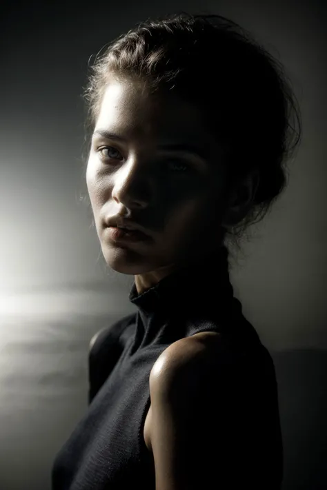 IreneRouse <lora:IreneRouse_v1.0:0.8> <lora:add_detail:0.8> epic character composition, by ilya kuvshinov, alessio albi, nina masic, sharp focus, natural lighting, subsurface scattering, f2, 35mm, film grain,matte skin, pores, colors, hyperdetailed, hyperrealistic, confident, certain, poise, conviction, faith, boldness, looking at camera, epic character composition, by ilya kuvshinov, alessio albi, nina masic, sharp focus, natural lighting, subsurface scattering, f2, 35mm, film grain,matte skin, pores, colors, hyperdetailed, hyperrealistic, confident, certain, poise, conviction, faith, boldness, looking at camera, lips, eyes, ears, pupils, eyeliner, mascara, eyeshadow, nose, rule of thirds, epic character composition, by ilya kuvshinov, alessio albi, nina masic, sharp focus, natural lighting, subsurface scattering, f2, 35mm, film grain,matte skin, pores, colors, hyperdetailed, hyperrealistic In the silent theatre of shadows, this upper body portrait plunges into the embrace of darkness, an evocative ballet choreographed by the masterful chiaroscuro techniques of Rembrandt. The studio, shrouded in obscurity, becomes a canvas where shadows wield their transformative power, casting an enigmatic allure upon the model. Positioned against the inky void, the model s features emerge like ethereal apparitions, each contour and curve defined by the subtle interplay of shadow and absence of light. The darkness, a deliberate choice, becomes not an absence but a tangible entity, sculpting the countenance with an otherworldly elegance that defies conventional illumination. The photographer, akin to a nocturnal conjurer, navigates the realms of minimal light, invoking the essence of mystery. Every calculated exposure accentuates the play of shadows, allowing the unseen to take form, unveiling a beauty that thrives in the enigmatic recesses of the human face. Post-production interventions, executed with finesse, preserve the integrity of the shadowy interplay. Film grain, if invoked, becomes an echo of a bygone era, adding a touch of antiquity to the otherwise contemporary chiaroscuro. Through each frame, darkness evolves from a mere absence of light to an artistic collaborator, defining the contours with an intimacy that transcends the visual. This portrait isn t just a capture of features; it s an exploration of the mystique within, an ode to the elegance born from the union of shadows and the silent depths of darkness.